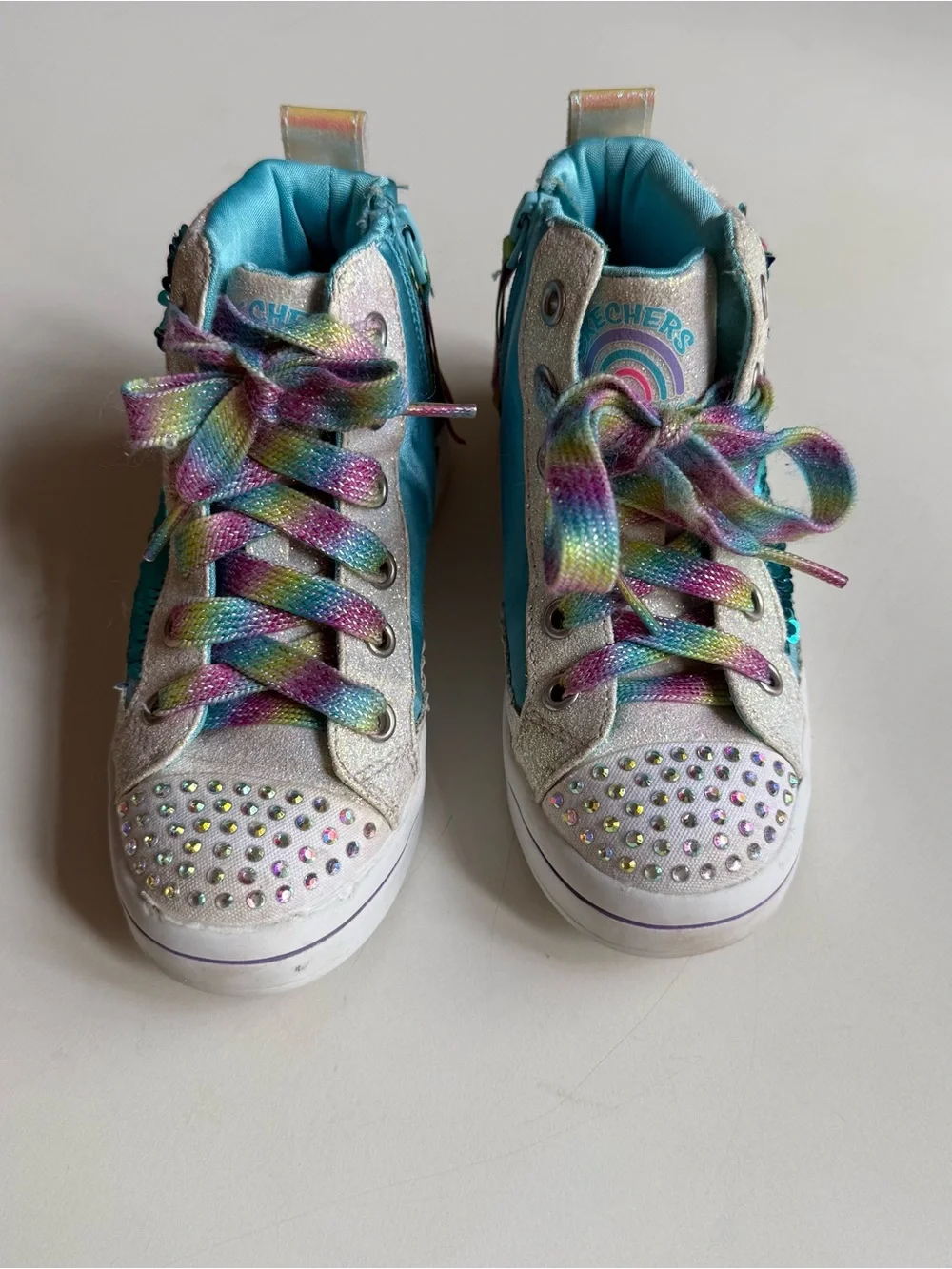Skechers Girl's Sneakers Unicorn US 11 Sequin Rhinestones High-Top Pink Blue